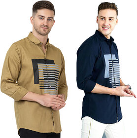 Modernity Casual Camel-Navy Shirt For Men