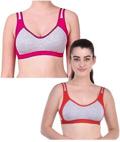 Bodybest Sporty Racerback Medium Impact Sports BraPack of 2RED  PINK