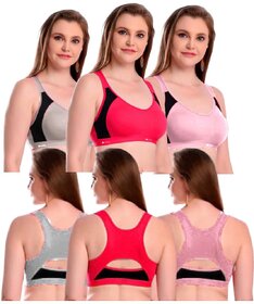 Bodybest Yumina Proactive Womens Sports BraPack of 3Red,Grey  Baby Pink