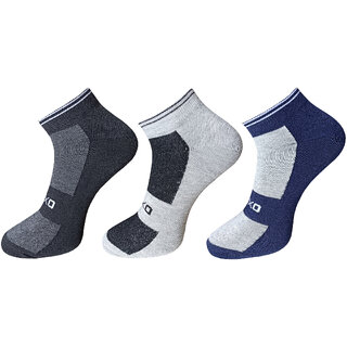                       USOXO Men And Women Multicolor Combed Cotton Ankle Length Socks - Free Size UK8-11(Pack Of 3)Black, Blue, Light grey                                              