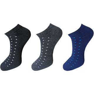                       USOXO Men And Women Multicolor Combed Cotton Ankle Length Socks - Free Size UK8-11(Pack Of 3)Black, Blue, Dark  grey                                              