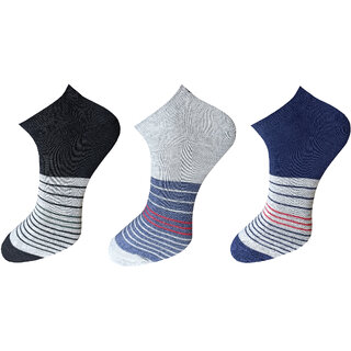                       USOXO Men And Women Multicolor Combed Cotton Ankle Length Socks - Free Size UK8-11(Pack Of 3)Black, Blue, Light grey                                              