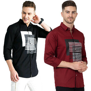 Modernity Casual Black-Mehrun Shirt For Men