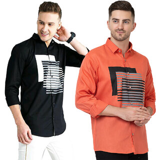 Modernity Casual Black-Peach Shirt For Men