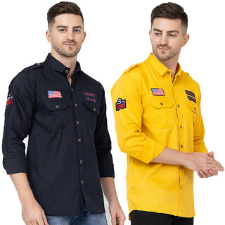 Modernity Casual Navy-Yellow Shirt For Men Modernity Casual Navy-Yellow Shirt For Men