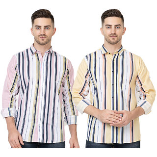                       Modernity Casual Peach-Yellow Shirt For Men                                              