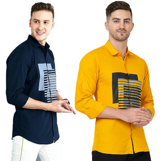 Modernity Casual Navy-Yellow Shirt For Men Modernity Casual Navy-Yellow Shirt For Men