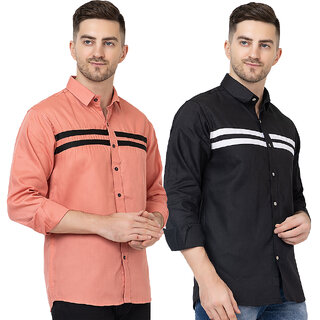                       Modernity Casual Peach-Black Shirt For Men                                              