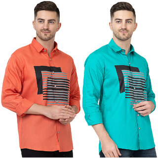 Modernity Casual Peach-Ferozi Shirt For Men Modernity Casual Peach-Ferozi Shirt For Men