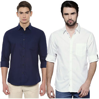                       Modernity Casual Navy-White Shirt For Men                                              