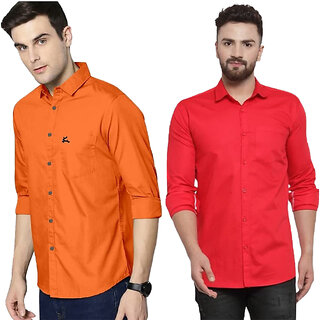                       Modernity Casual Orange-Red Shirt For Men                                              