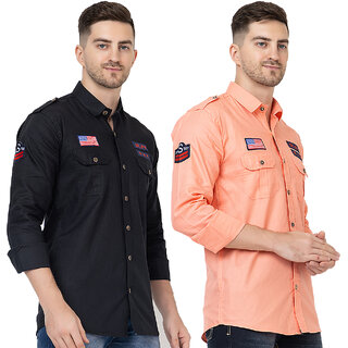                       Modernity Casual Black-Peach Shirt For Men                                              