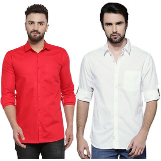                       Modernity Casual Red-White Shirt For Men                                              