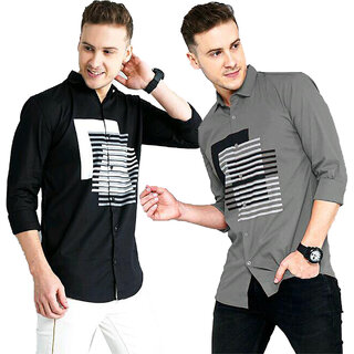 Modernity Casual Black-Grey Shirt For Men