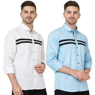                       Modernity Casual White-Sky Shirt For Men                                              