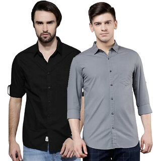                       Modernity Casual Black-Grey Shirt For Men                                              