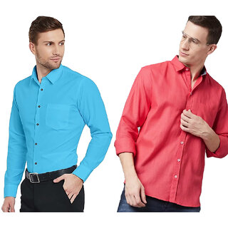                       Modernity Casual Ferozi-Coral Shirt For Men                                              