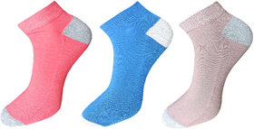 USOXO Men And Women Multicolor Combed Cotton Ankle Length Socks - Free Size UK8-11(Pack Of 3)dark pink,royal blue,skin