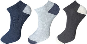 USOXO Men And Women Multicolor Combed Cotton Ankle Length Socks - Free Size UK8-11(Pack Of 3)Blue, Dark grey, Maroon