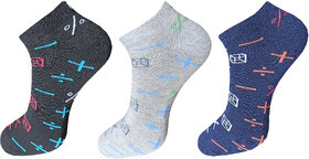 USOXO Men And Women Multicolor Combed Cotton Ankle Length Socks - Free Size UK8-11(Pack Of 3)Blue, Light grey, Black