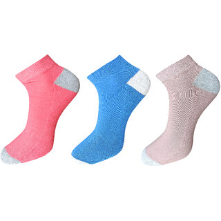 USOXO Men And Women Multicolor Combed Cotton Ankle Length Socks - Free Size UK8-11(Pack Of 3)dark pink,royal blue,skin