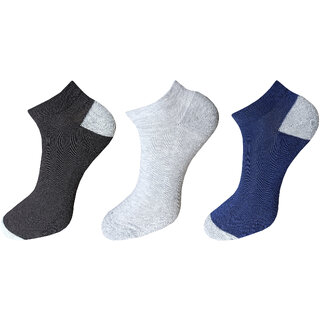 USOXO Men And Women Multicolor Combed Cotton Ankle Length Socks - Free Size UK8-11(Pack Of 3)Blue, Light grey, Black