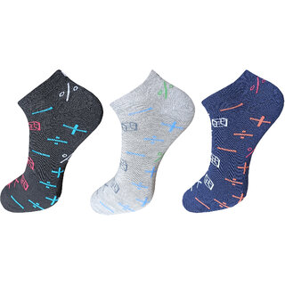                       USOXO Men And Women Multicolor Combed Cotton Ankle Length Socks - Free Size UK8-11(Pack Of 3)Blue, Light grey, Black                                              