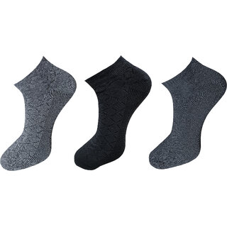                       USOXO Men And Women Multicolor Combed Cotton Ankle Length Socks - Free Size UK8-11(Pack Of 3)dark grey,black,meduim grey                                              