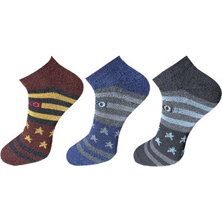                       USOXO Men And Women Multicolor Combed Cotton Ankle Length Socks - Free Size UK8-11(Pack Of 3)Maroon, Dark grey, Blue                                              