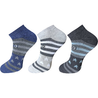                       USOXO Men And Women Multicolor Combed Cotton Ankle Length Socks - Free Size UK8-11(Pack Of 3)Black, Blue, Light grey                                              
