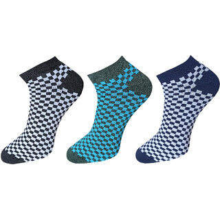                       USOXO Men And Women Multicolor Combed Cotton Ankle Length Socks - Free Size UK8-11(Pack Of 3)Black, Blue, Dark  grey                                              