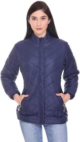 Honey Bell Self Design Navy Color Polyester Jacket For Women