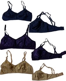 Bodybest Urvashi Stylish Net BraBlue,Purple  BiegePack of 3