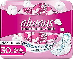 Always Breathable Soft Maxi Thick Large Sanitary Pads with Wing 30pcs