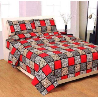                       Neekshaa 3D Polycotton Double bed bedsheet with two Pillow coverSize-9090 inch ( Black and Red Block Design)                                              