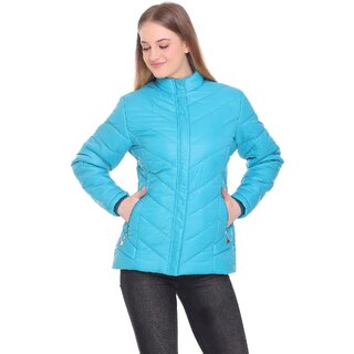 Honey Bell Self Design Light Blue Color Polyester Jacket For Women