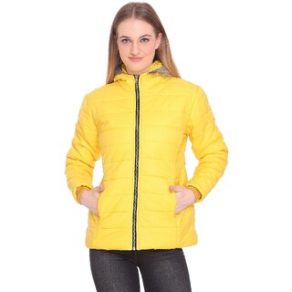                       Honey Bell Solid Yellow Color Polyester Jacket For Women                                              