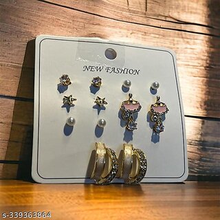                       Pack of 6 Gold Plated Trendy Earrings for Women                                              