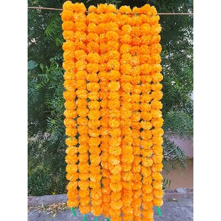                       Plastic Marigold Flower Garlands 5 Ft Long for decoration wedding (Pack of 5)                                              