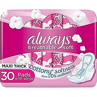 Always Breathable Soft Maxi Thick Large Sanitary Pads with Wing 30pcs Always Breathable Soft Maxi Thick Large Sanitary Pads with Wing 30pcs
