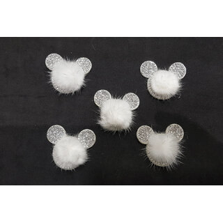                       White Teddy Design Fancy Fur Patch Package of 5 pcs                                              