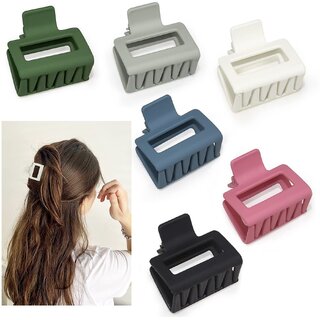                       Matte Square Claw Clips For Women Girls(Pack of 6) Hair Claw (Multicolor)                                              