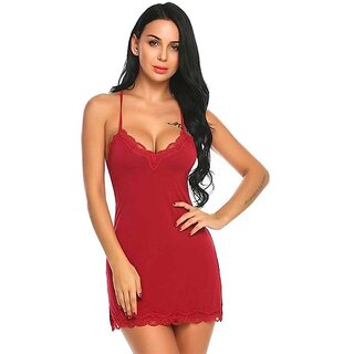 Alamodey Self Design Red Cotton Blend Babydolls