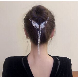                       Alamodey Women Crystal Rhinestone Hair Clip Claw Clamp Bun Polytail Holder Hair Pin (Silver)                                              