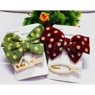                       Alamodey Multipack Of 4 It Includes 2Pc Of Bow Hairclips And 2Pc Of Pearl Hair Clips Hair Clip (Multicolor)                                              
