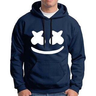 HIT SQUARE Men Blue Printed Hooded Full Sleeve Sweatshirt