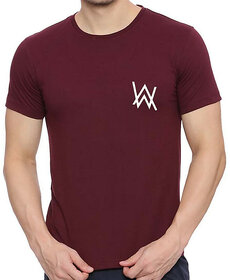 HIT SQUARE Alan Walker logo Maroon Pure Cotton Round Neck Printed For Men