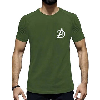                       HIT SQUARE Avengers Olive Pure Cotton Round Neck Printed For Men                                              
