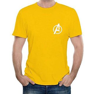                       HIT SQUARE Avengers Yellow Pure Cotton Round Neck Printed For Men                                              