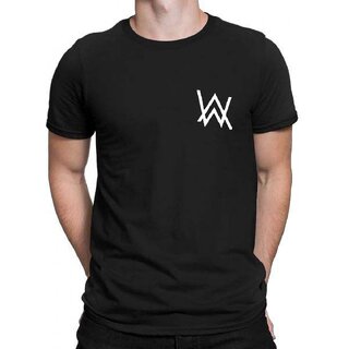                       HIT SQUARE Alan Walker logo Black Pure Cotton Round Neck Printed For Men                                              